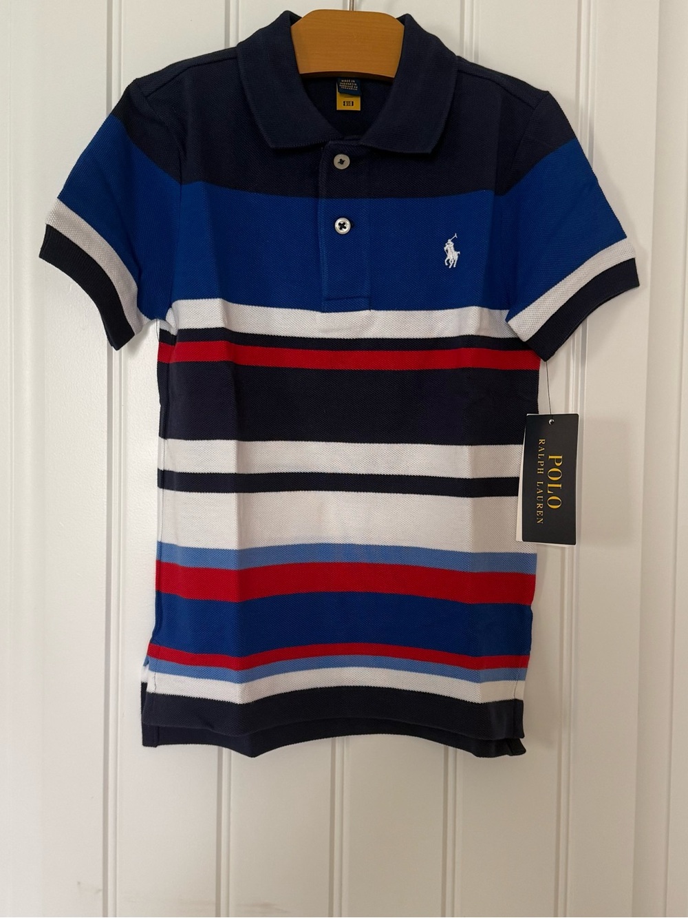 NWT Polo Ralph Lauren Boys Striped Polo Shirt Size 4/4T Navy Blue Red White